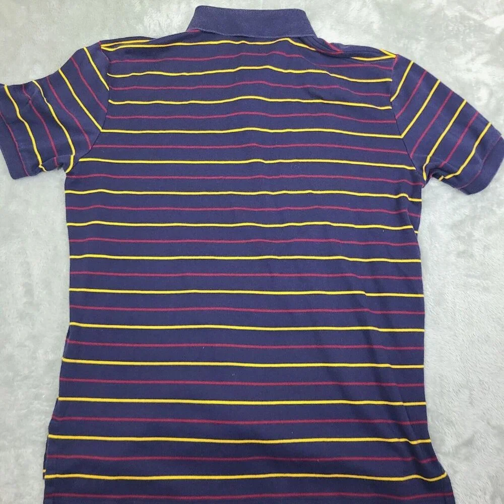 Polo Ralph Lauren Short Sleeve Size Large Nayy Blue Yellow Striped Polo Shirt‎